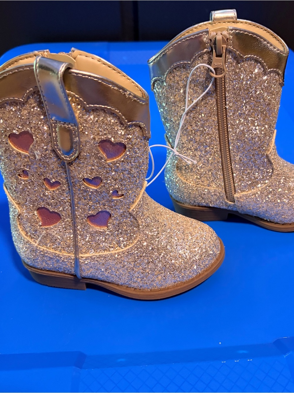 Cat &‎ Jack Glitter Heart Western Boots in Gold and Pink